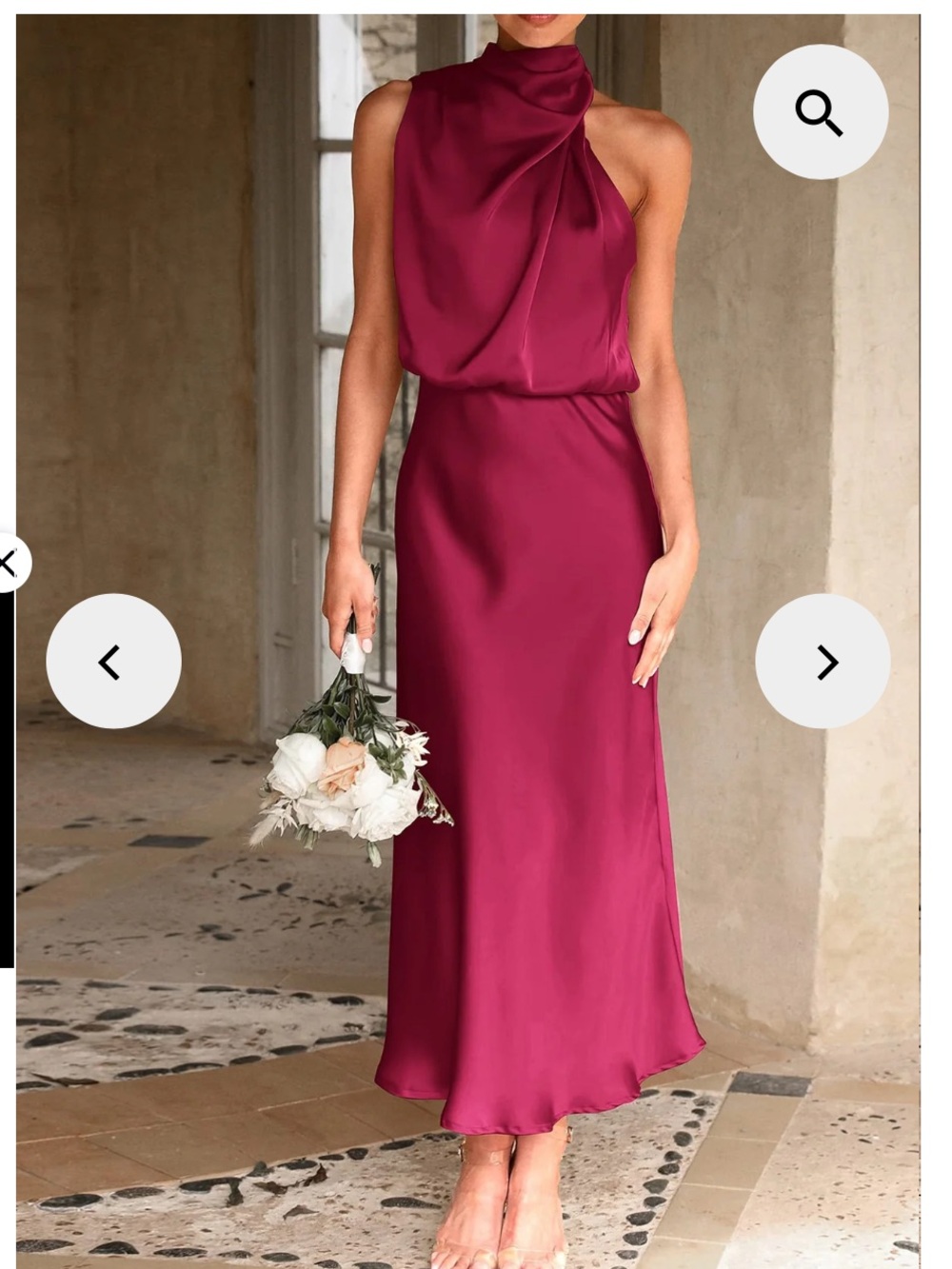 PRETTYGARDEN Satin High-Neck Maxi Dress in Berry